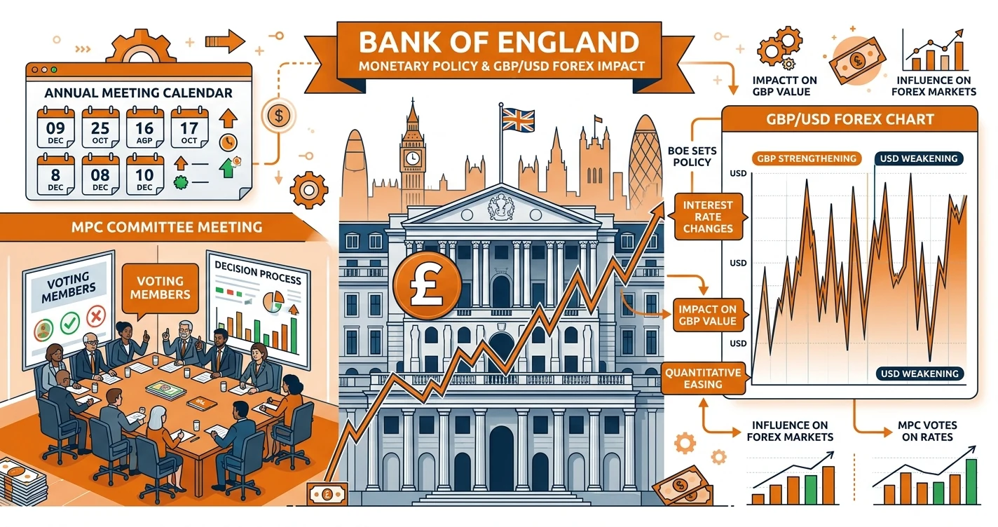 イングランド銀行（BOE）の金融政策とポンド相場の関係を示す図解