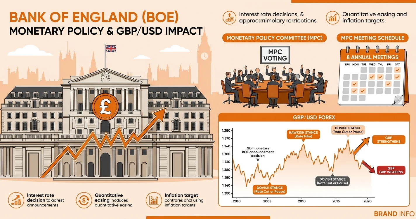 イングランド銀行（BOE）の金融政策とポンド相場の関係を示す図解