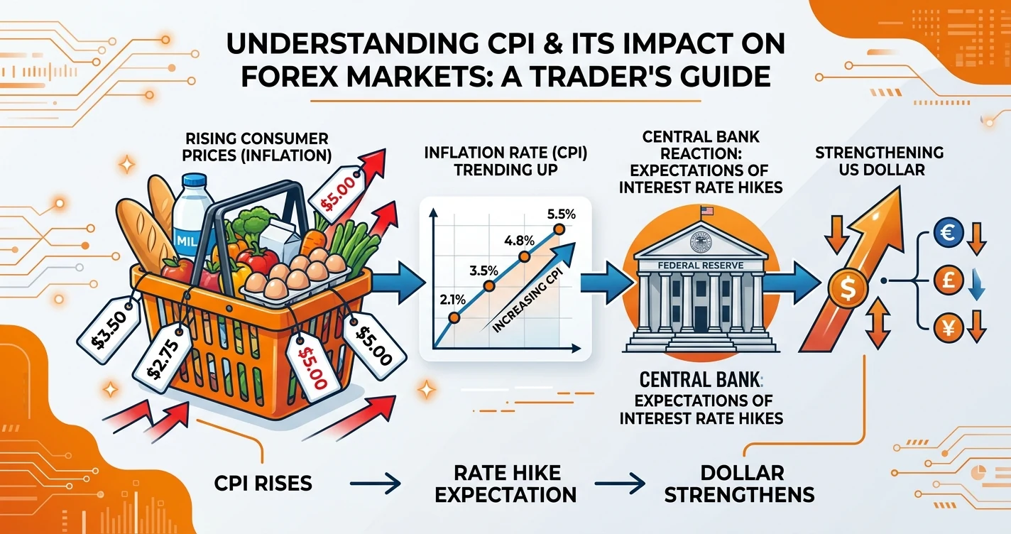 CPI（消費者物価指数）とインフレが為替相場に与える影響を示す図解