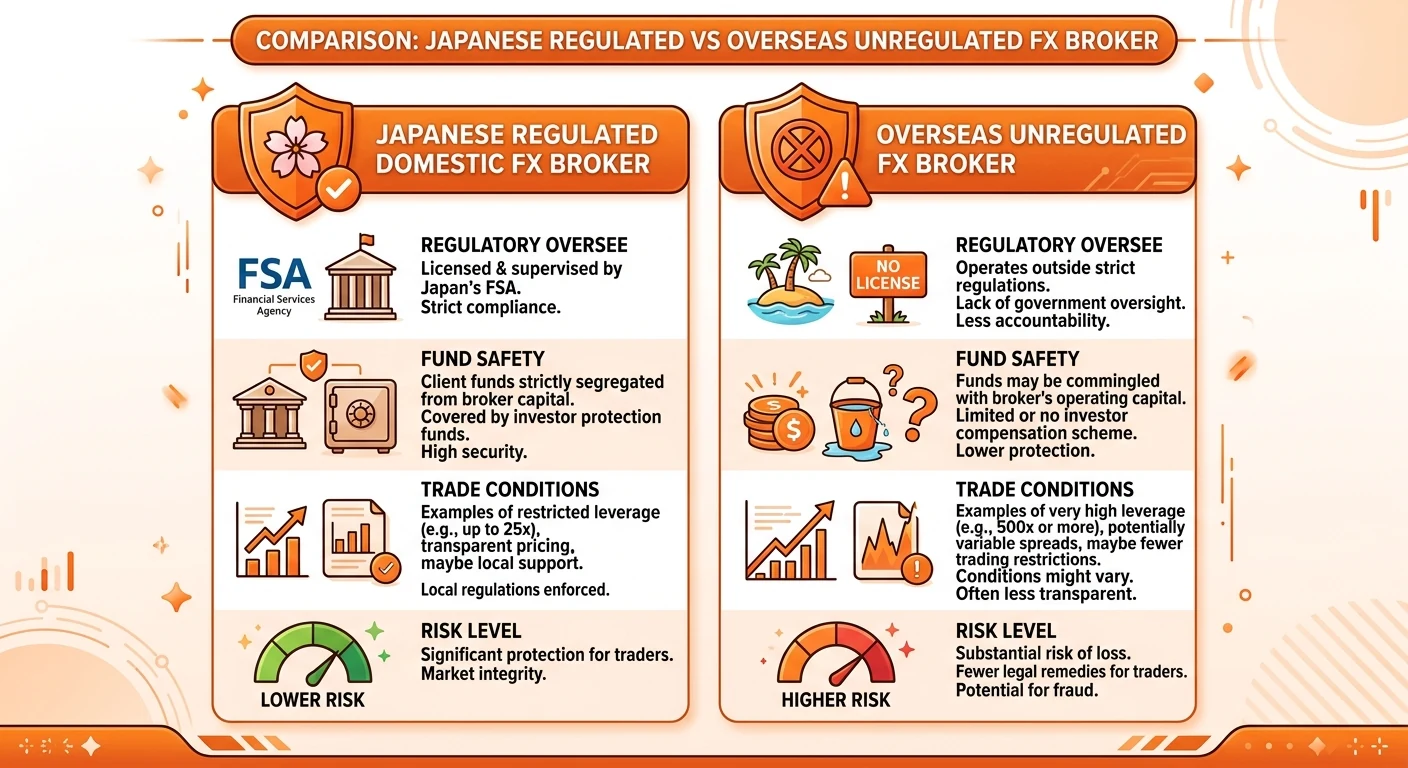 国内FXと海外FXの違いは？初心者が絶対に金融庁認可の国内業者を選ぶべき理由