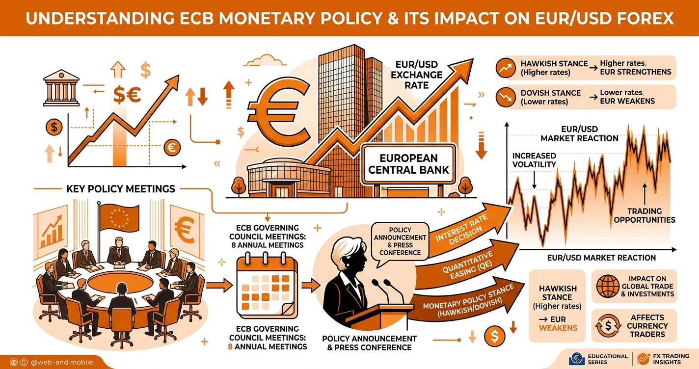 欧州中央銀行（ECB）の金融政策とユーロ相場の関係を示す図解