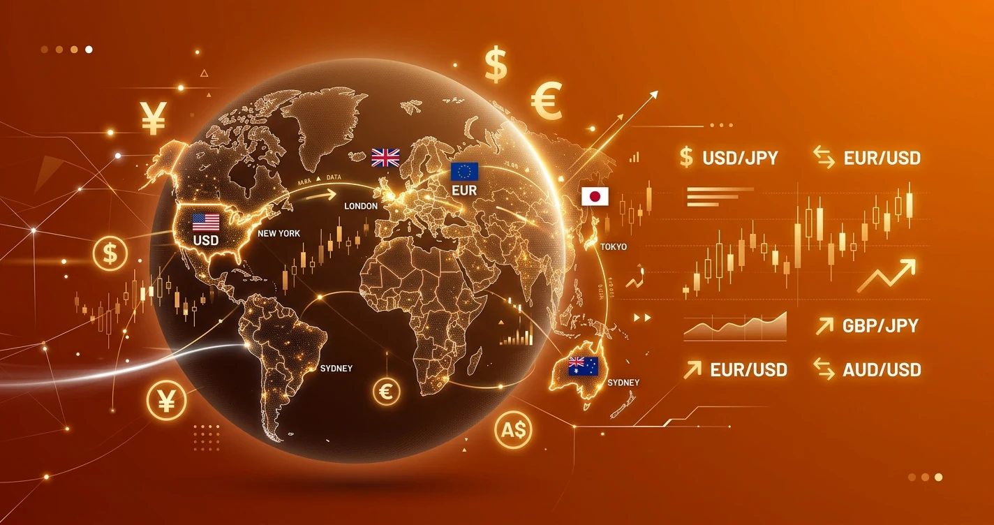 世界の主要通貨と国旗を並べたFX通貨ペアのヘッダー画像