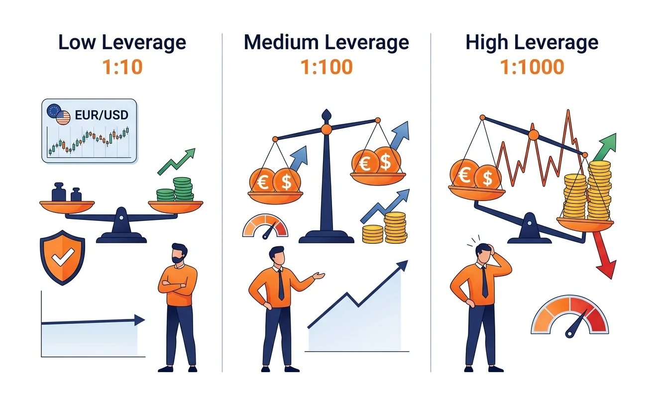 レバレッジの倍率とリスク・リターンの関係を示す比較イメージ