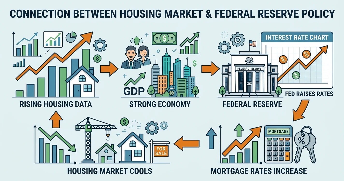 住宅指標とFed金利政策の連動を示す図解