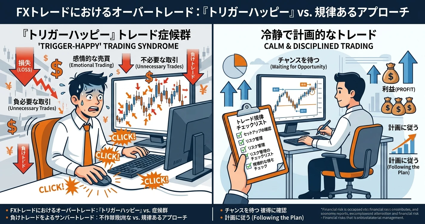 ポジポジ病（過剰取引）の克服法——エントリー衝動を抑えるFXメンタル管理の図解